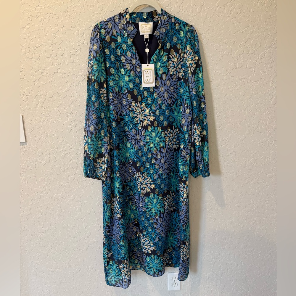 Sail to Sable Blue Floral Long Sleeve Dress Size Medium